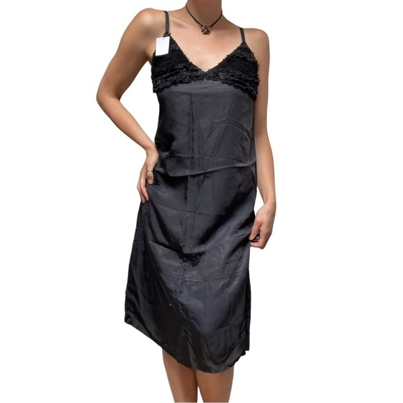 Vintage y2k Tricot Comme des Garcons Black Slip Textured Midi Babydoll Dress M - Picture 1 of 11